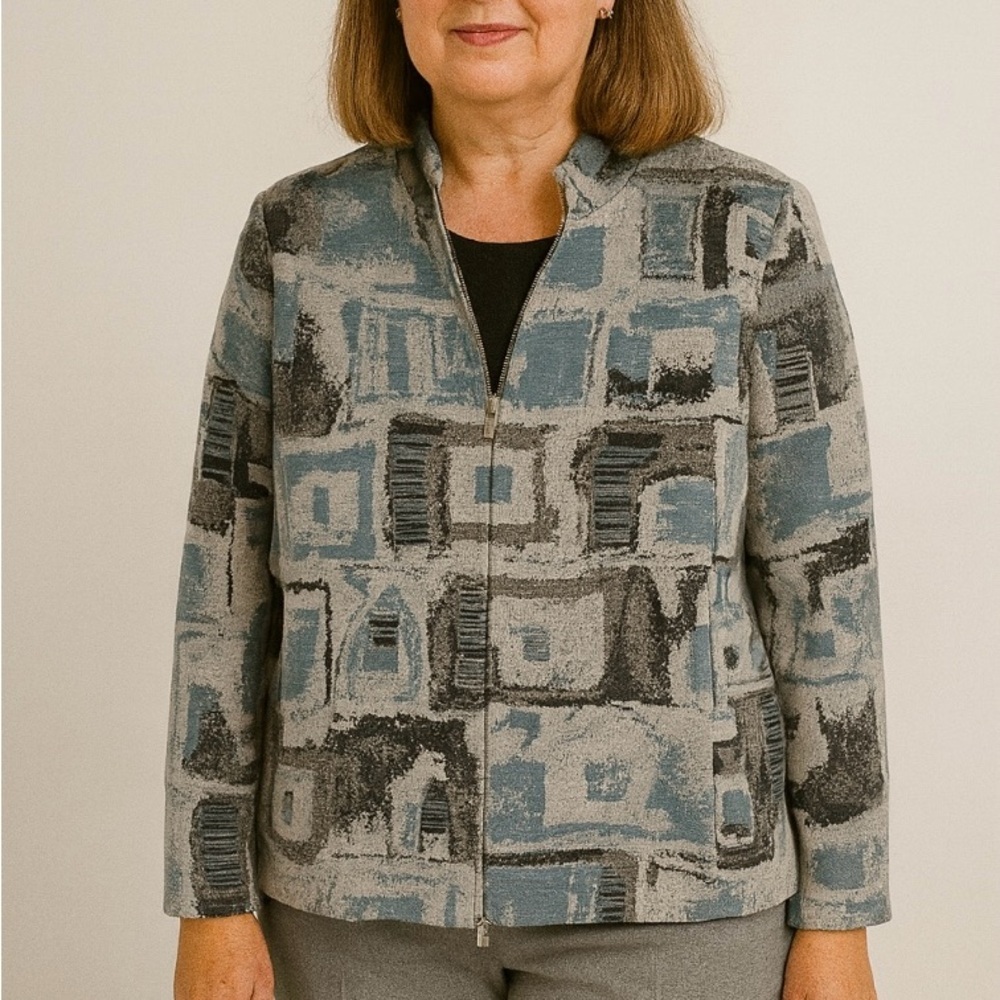 St. John jacket small S printed full zip wool office business workwear career